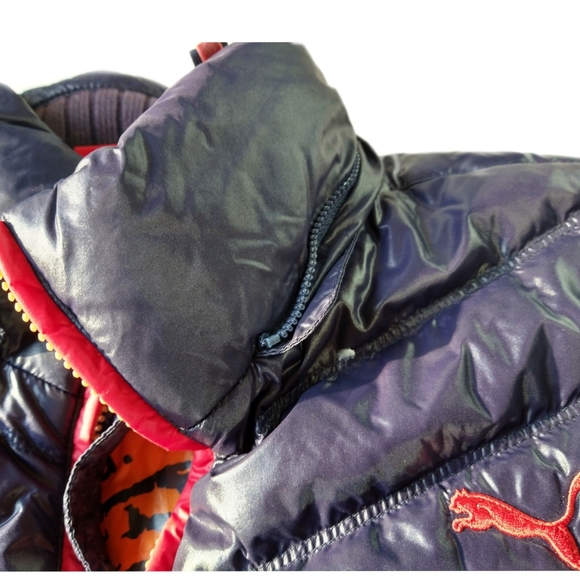 PUMA Super Thick Puffer Blue Red Multi-Pocket High Collar Zip Jacket - Picture 4 of 12